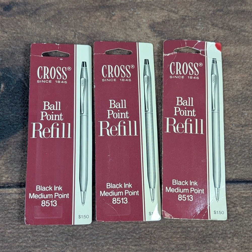 Cross‎ Ball Point Pen Refill Black Ink Medium Point 8513 New Lot of 3